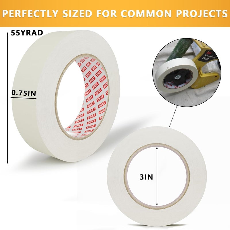 SWRT Masking Tape 0.75 inch x 55 Yards x 10 Rolls (550 Total Yards), Adhesive Painting Tape Bulk for General Purpose Beige White Color for Painting, Crafting, School Stationery, Arts, Home Use etc - Image 2